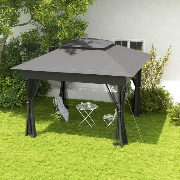 Outsunny 11' x 11' Pop Up Gazebo Outdoor Canopy Shelter with 2-Tier Soft Top, and Removable Zipper Netting, Event Tent with Large Shade, Dark Gray