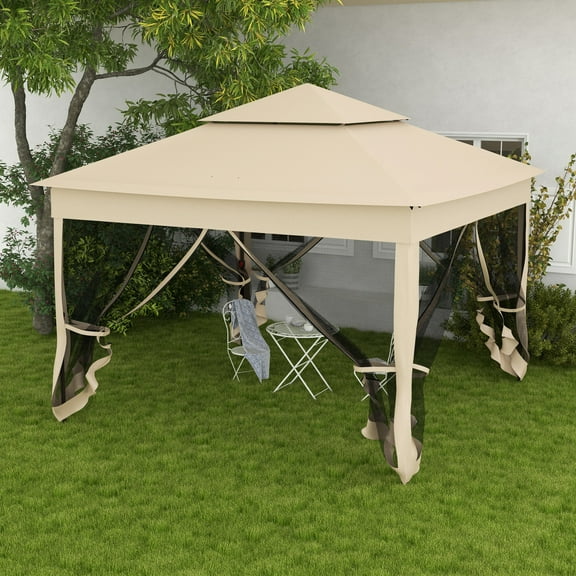 Outsunny 10.7' x 10.7' Pop Up Gazebo Outdoor Canopy Shelter with 2-Tier Soft Top & Removable Zipper Netting, Event Tent with Large Shade, Beige