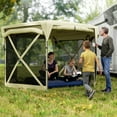 thumbnail image 1 of Outsunny 11 x 11ft Pop Up Gazebo Screen Tent with Removable Roof Cover, 4 Roll-up Wind Panels for Camping, Patio, Backyard, Lawn, Beige, 1 of 9