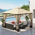 thumbnail image 1 of Outsunny 11' x 13' Patio Gazebo, Double Roof Outdoor Gazebo Canopy Shelter with Netting & Curtains, Steel Corner Columns for Garden, Lawn, Backyard and Deck, Beige, 1 of 10