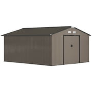 Outsunny 11' x 13' Storage Shed Garden Tool House w/ Vents Doors Brown