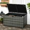 thumbnail image 1 of Outsunny 113 Gallon Deck Box, Rattan Outdoor Storage Box, Waterproof Storage Container for Indoor, Patio Furniture Cushions, Garden Tools, Dark Gray, 1 of 9