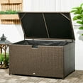 thumbnail image 1 of Outsunny 113 Gallon Deck Box, Rattan Outdoor Storage Box, Waterproof Storage Container for Indoor, Patio Furniture Cushions, Garden Tools, Brown, 1 of 9