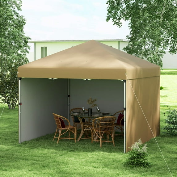 Outsunny 117" x 117 Pop Up Canopy with Sidewalls, Weight Bags and Carry Bag, Height Adjustable Tents for Parties, Beige