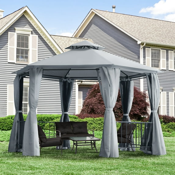 Outsunny 12.80 ft x 12.80 ft Screened Gazebo, Waterproof, UV Resistant