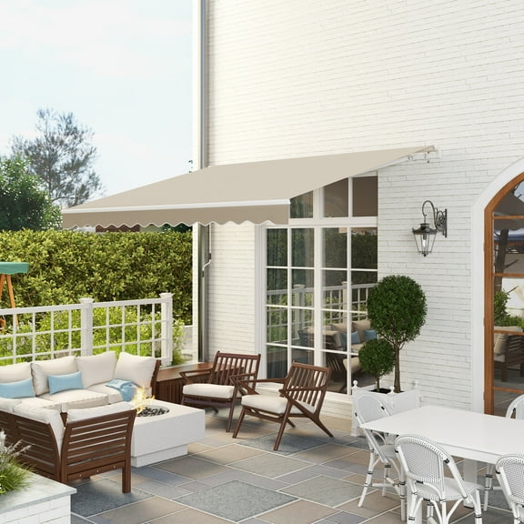 Outsunny 12' x 10' Cream White Outdoor Retractable Patio Awnings, UV Resistant