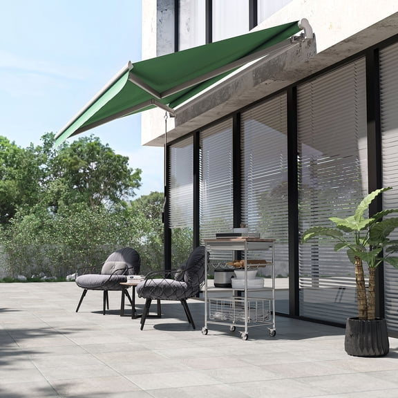 Outsunny 12' x 10' Manual Retractable Awning Outdoor Sunshade Shelter for Patio, Balcony, Yard, with Adjustable & Versatile Design, Green