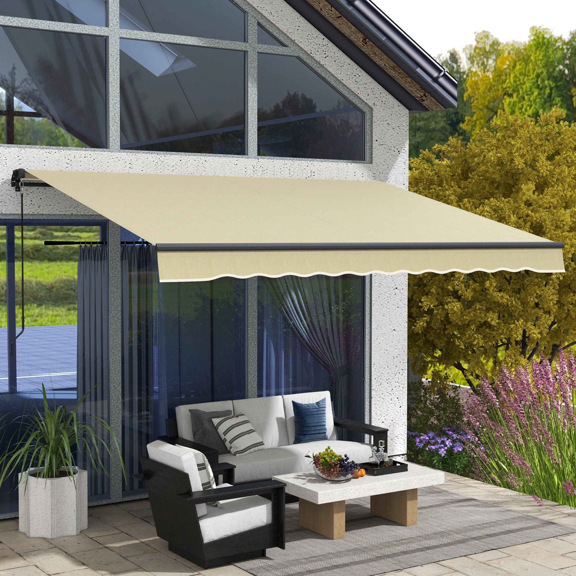 Outsunny 12' x 10' Patio Retractable Awning Sunshade Shelter, Beige