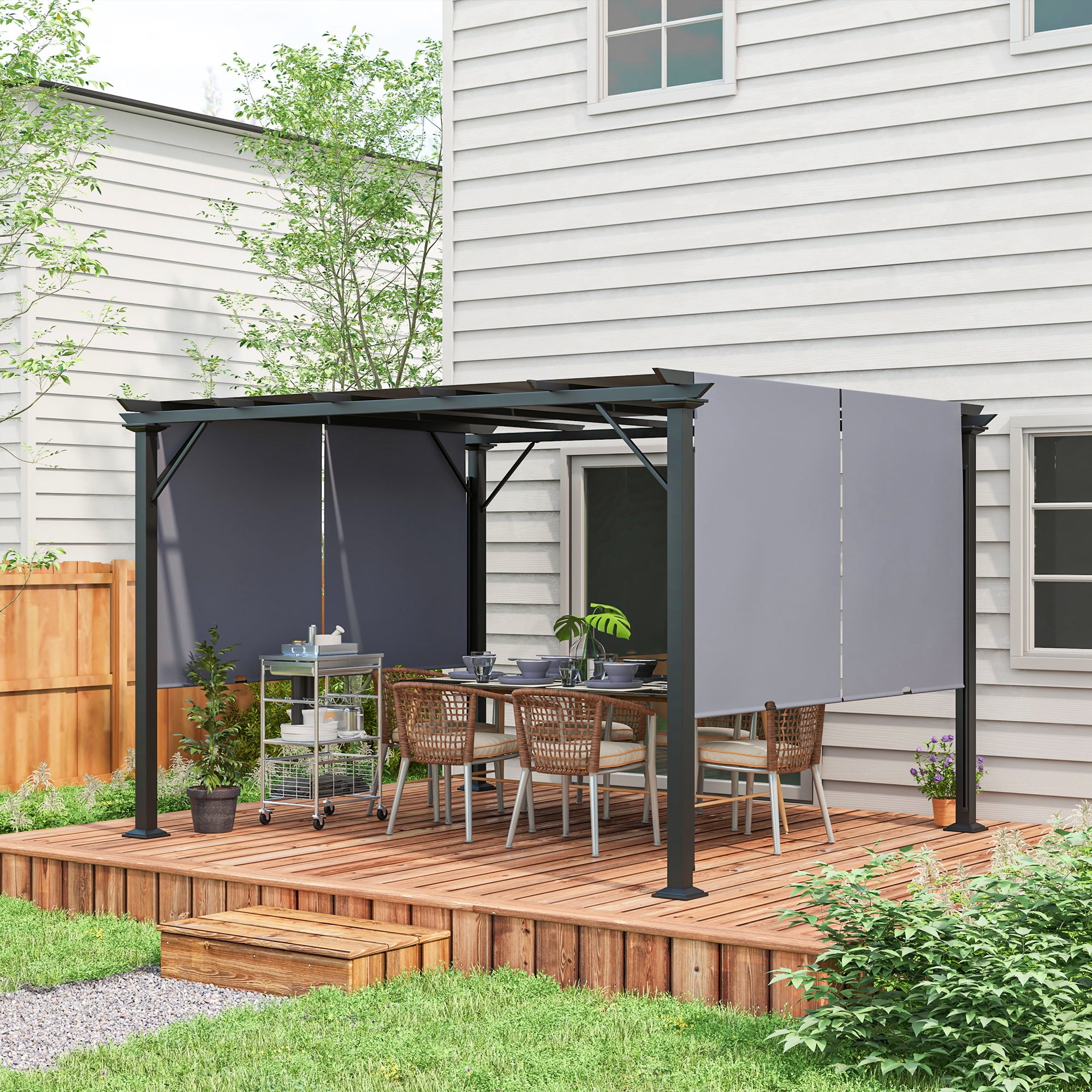 Gray Steel 11.8' x 10' Retractable Pergola Canopy