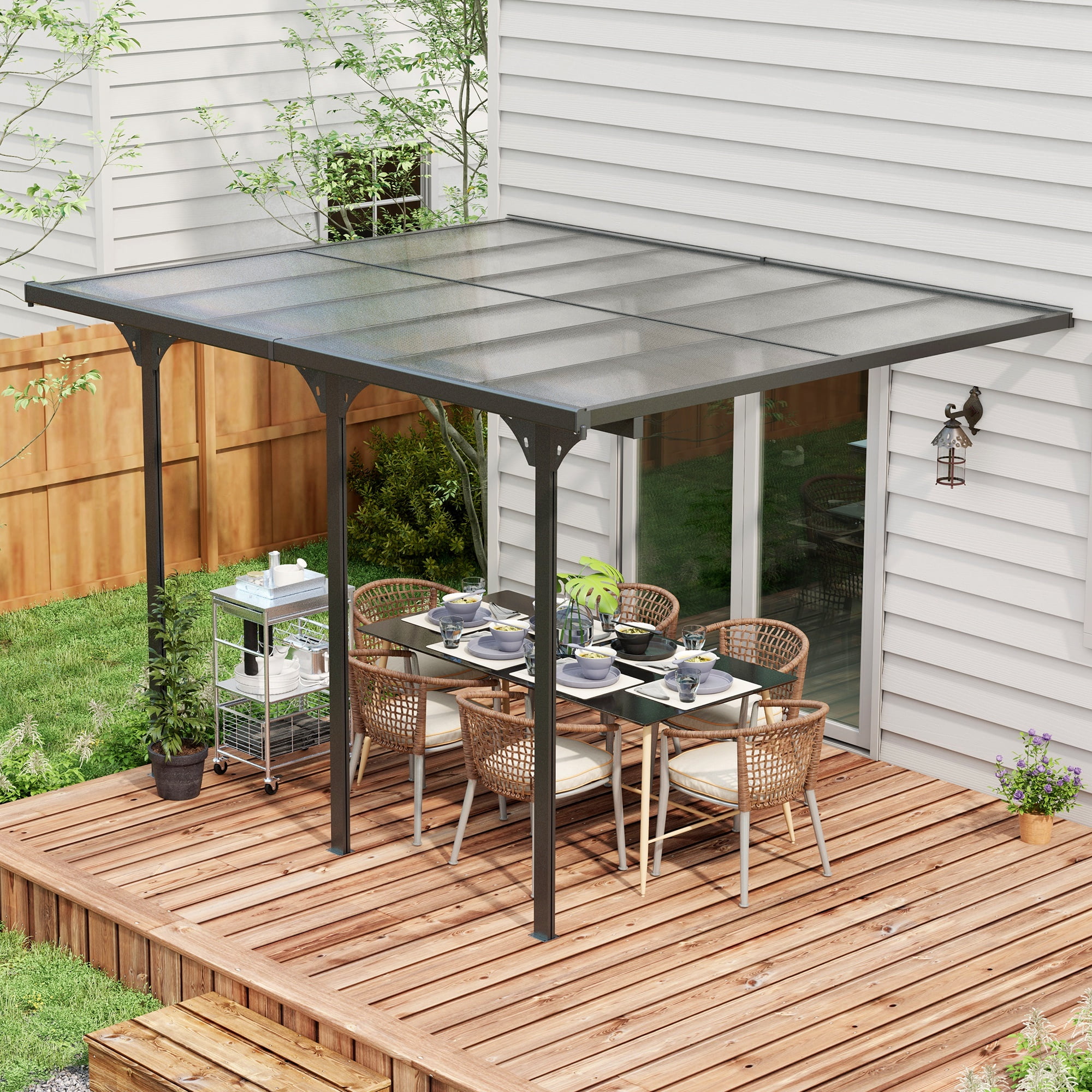 Gray Aluminum Pergola with Transparent UV Blocking Canopy