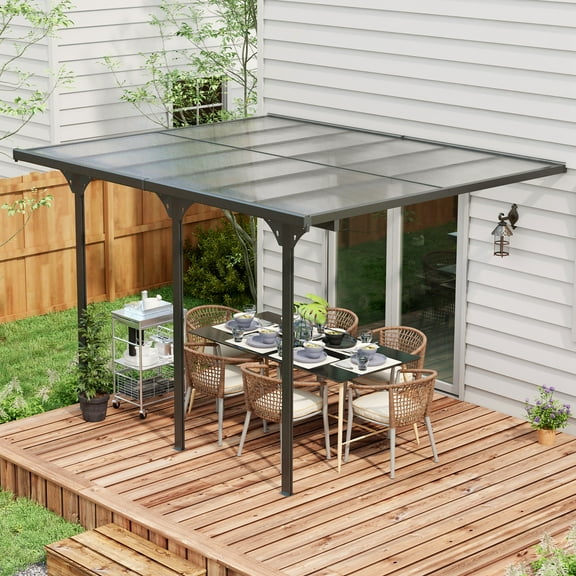 Outsunny 12' x 10' Transparent Wall Pergola, UV Blocking Awning, Gray
