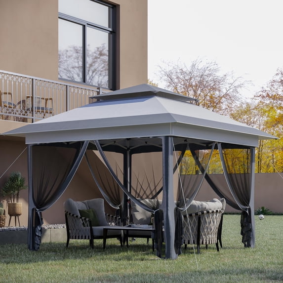 Outsunny 12' x 12' Gray Pop up Outdoor Canopies, Adjustable Height