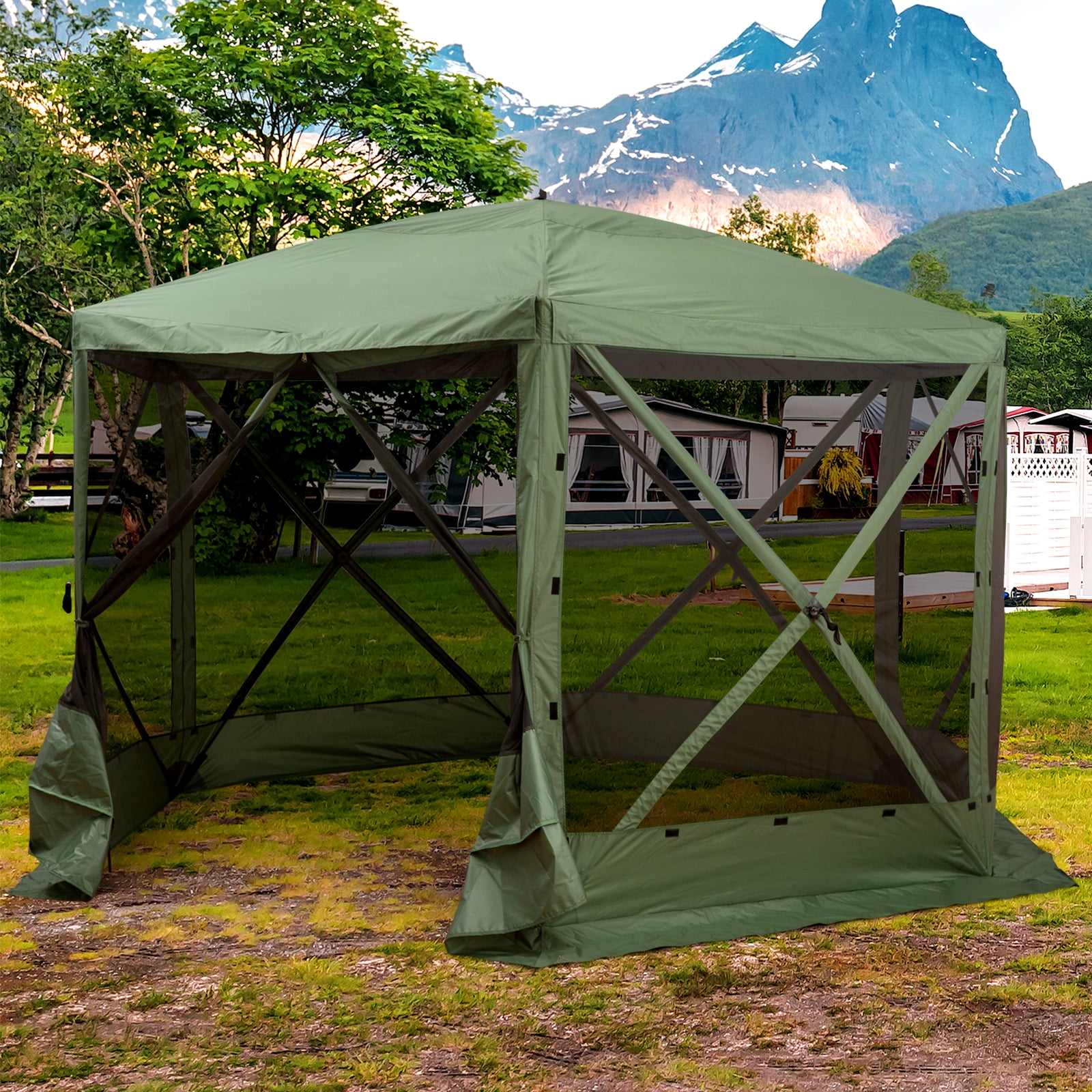 Green Hexagon Pop-Up Gazebo with Mesh Netting and Carry Bag