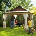 thumbnail image 1 of Outsunny 12 x 12 ft. Pop Up Canopy Tent with Mesh Netting, Height Adjustable, UPF50+ Instant Sun Shelter, Brown, 1 of 9