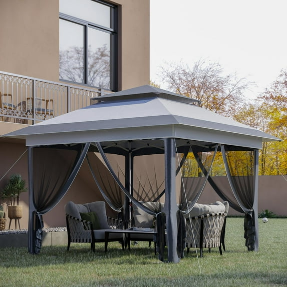 Outsunny 12' x 12' Gray Pop up Outdoor Canopies, Adjustable Height