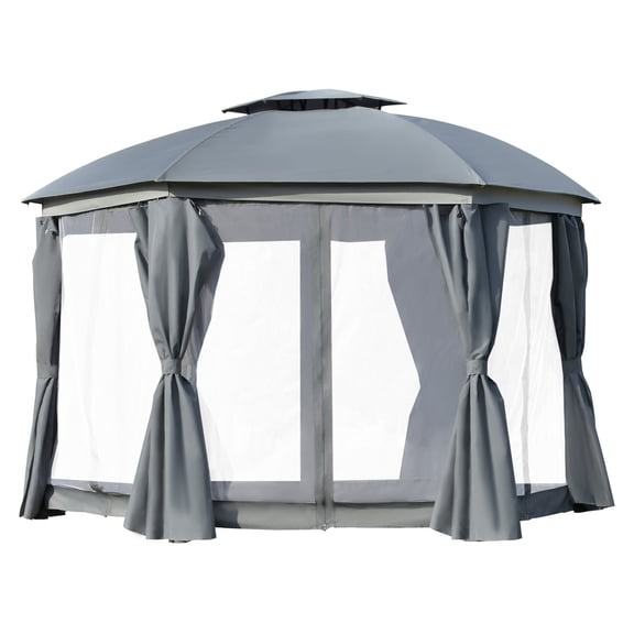 12' Round Outdoor Gazebo, Patio Canopy Shelter with Netting & Curtains