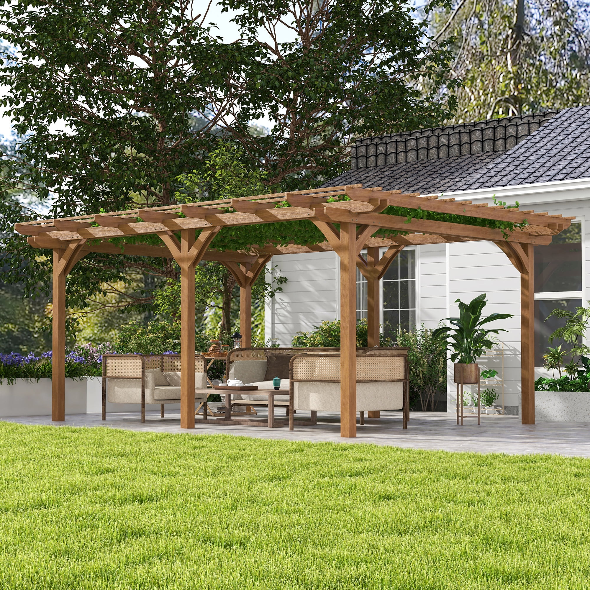 Outsunny's 12' x 16' Durable Wooden Framed Pergola, Outdoor Gazebo for ...