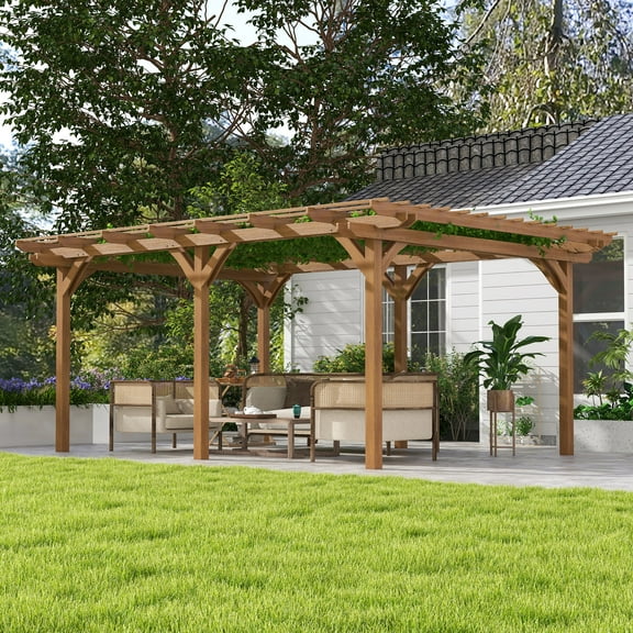 Outsunny 12' x 16' Wooden Pergola, Outdoor Gazebo for Vines, Brown