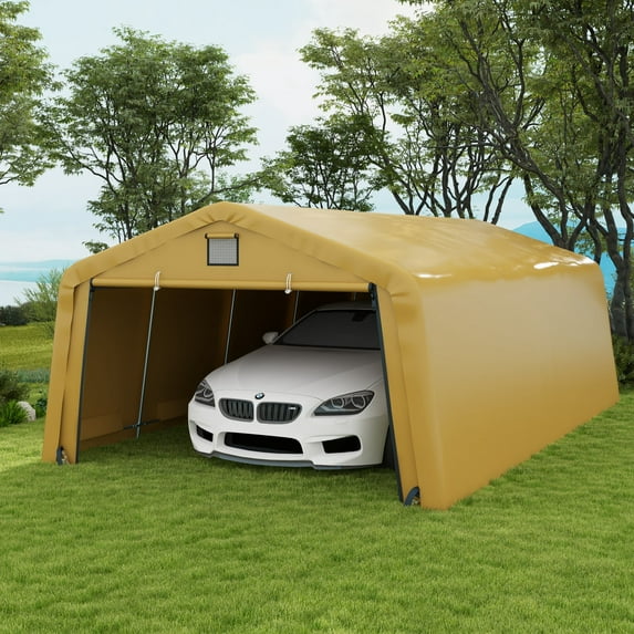 Outsunny 12' x 20' Portable Garage Carport with Ventilation Windows, Beige