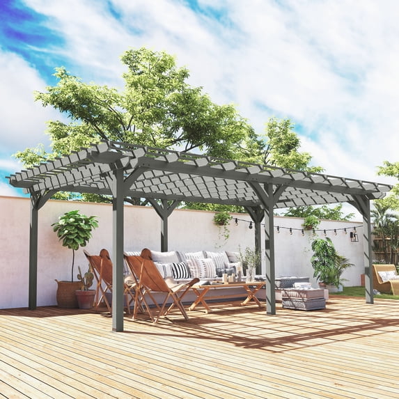 Outsunny 12' x 20' Wooden Pergola Grape Trellis, Outdoor Gazebo for Garden, Patio, Backyard, Deck, Gray