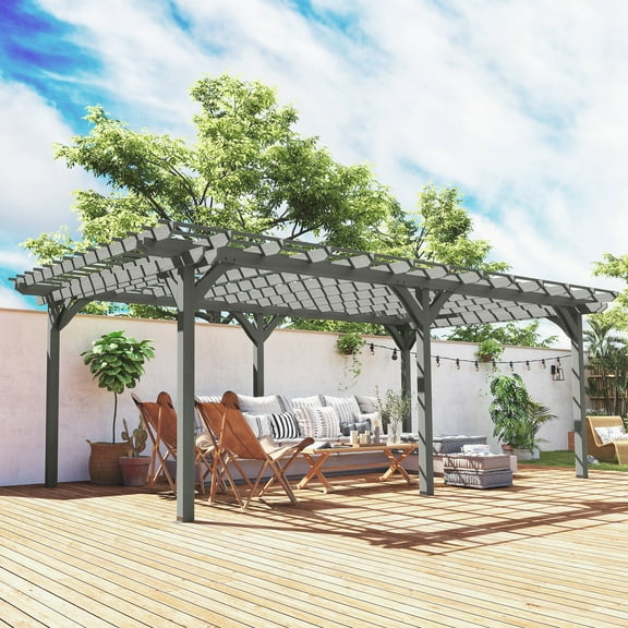 Outsunny 12' x 20' Wooden Pergola Grape Trellis, Outdoor Gazebo for Garden, Patio, Backyard, Deck, Gray