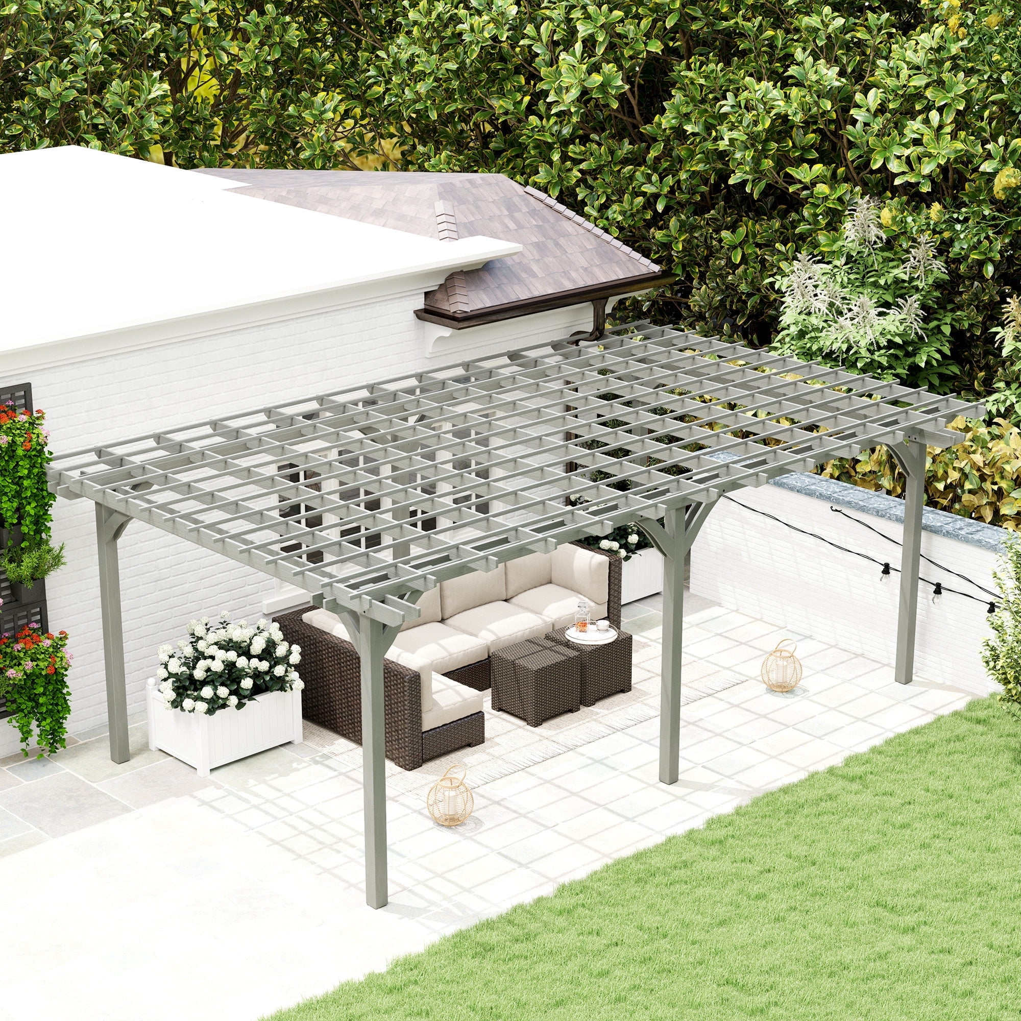 Gray Fir Wood 12' x 20' Outdoor Pergola Gazebo