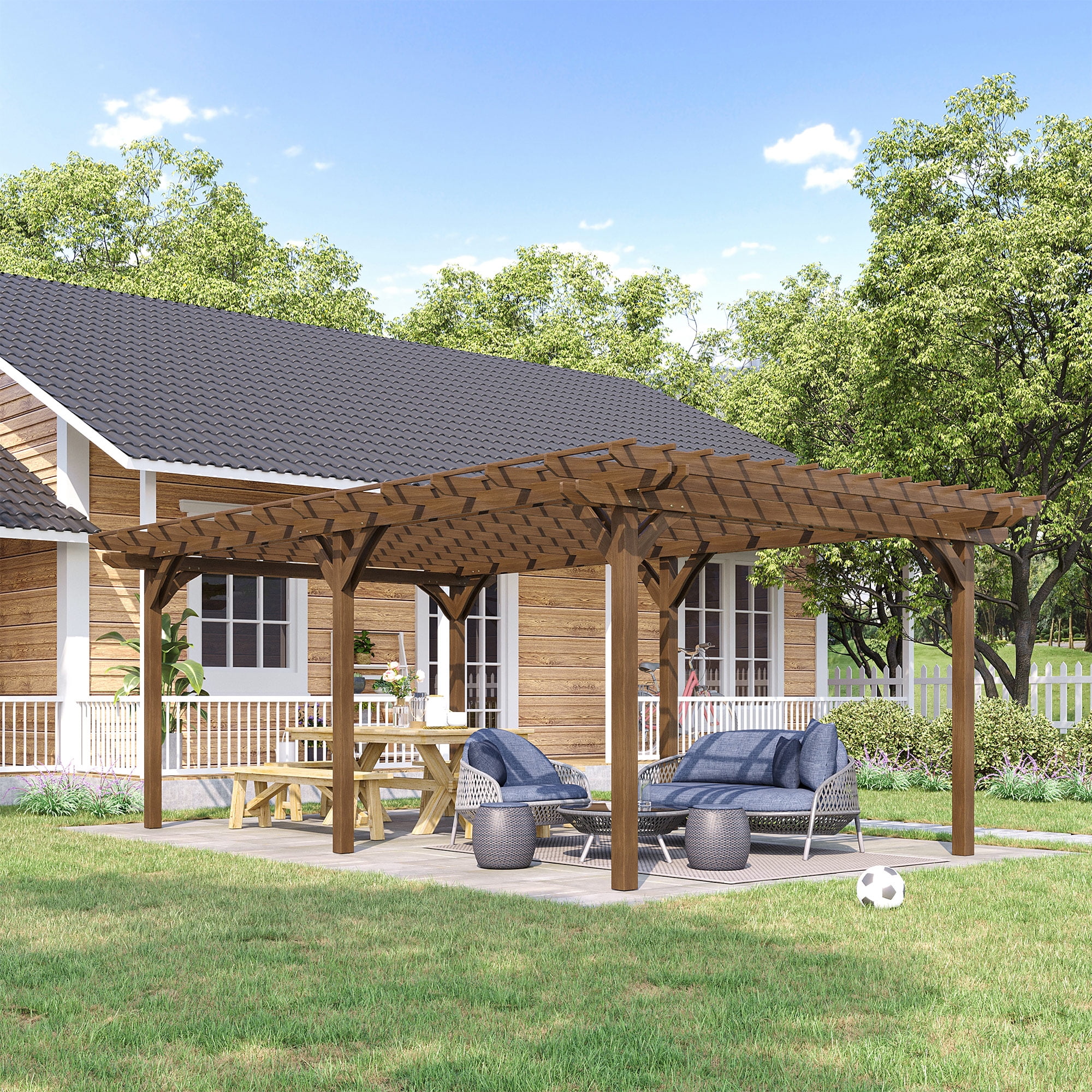 Large Brown Fir Wood Outdoor Pergola with Canopy