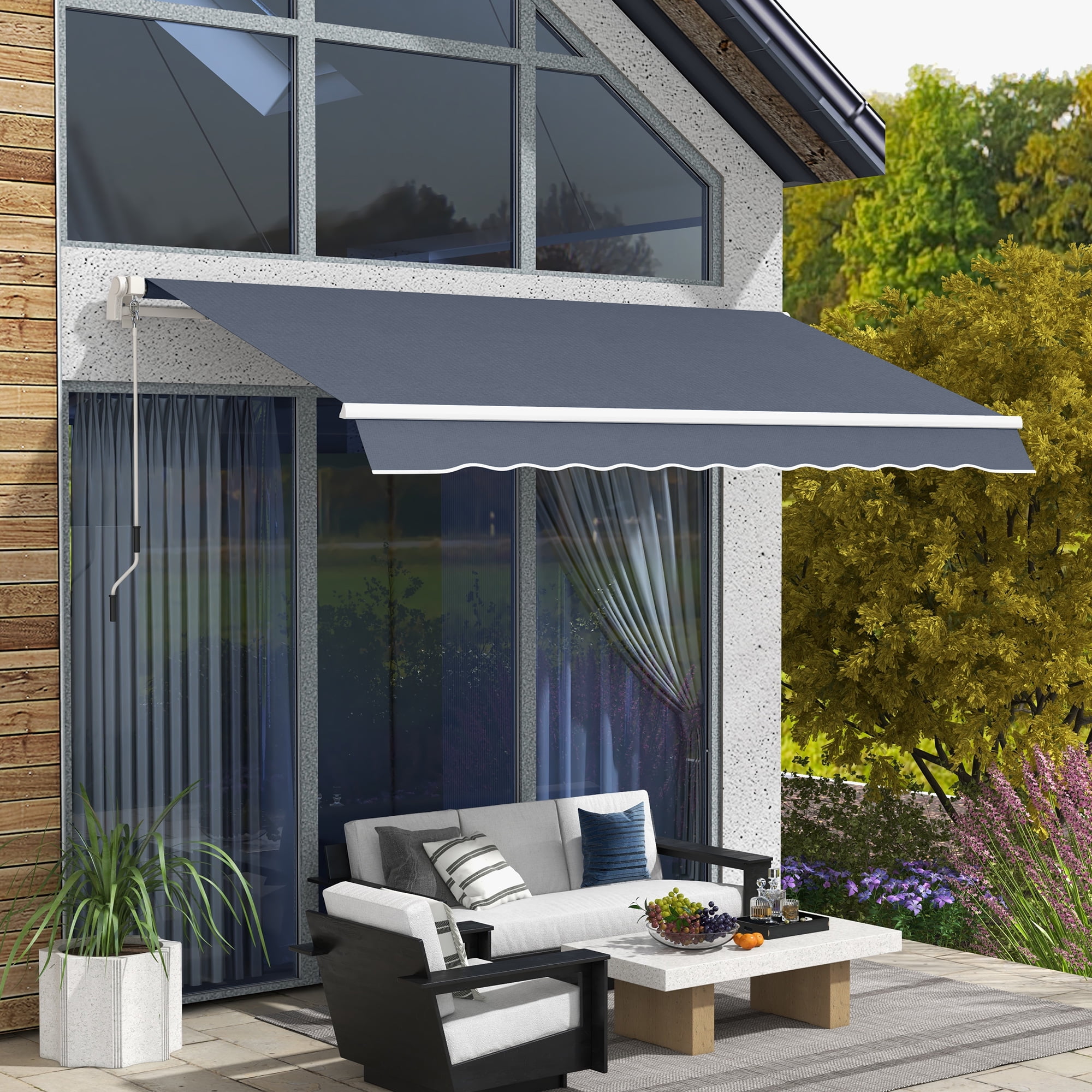 12x8 FT Patio Awning Retractable Outdoor Sun Shade Manual Patio Deck Awning Heavy Duty Awning