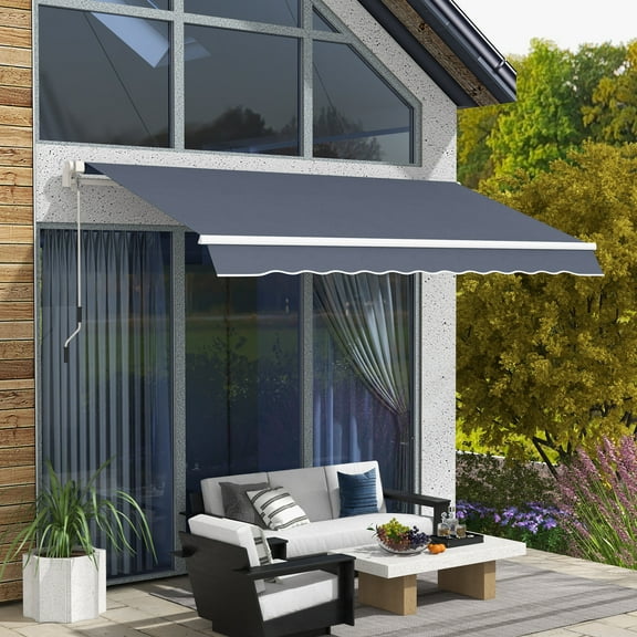 Outsunny 12' x 8' Retractable Awning, Patio Awning Sun Shade Shelter, Gray