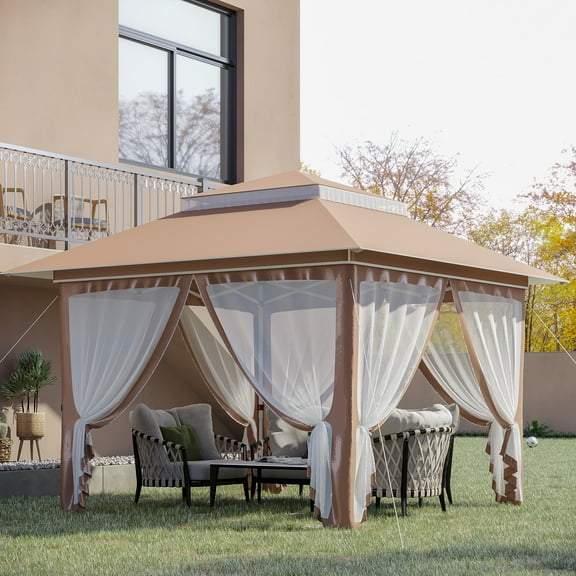 Outsunny 12ft x 12ft Khaki Pop Up Outdoor Canopy