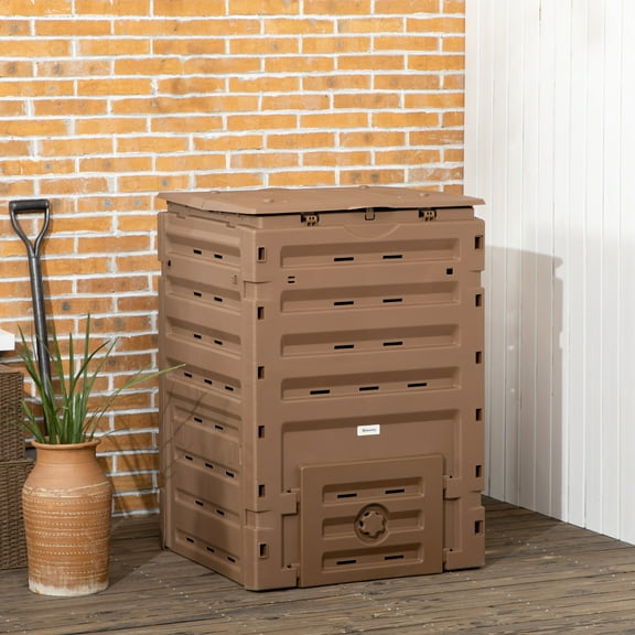 Outsunny 120 Gallon Compost Bin, Large Composter with 80 Vents, Brown