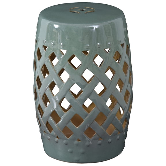 Patio Furniture Outsunny 13" x 18" Ceramic Garden Stool with Woven Lattice Design & Glazed Strong Materials Decorative End Table, Green,Patio Chairs