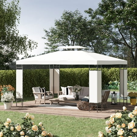Outsunny 13' x 10' Patio Gazebo Outdoor Canopy Shelter w/ Double Vented Roof, Cream White