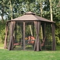 thumbnail image 1 of Outsunny 13' x 13' Patio Gazebo, Double Roof Hexagon Outdoor Gazebo Canopy Shelter with Netting & Curtains, Solid Steel Frame for Garden, Lawn, Backyard and Deck, Coffee, 1 of 8