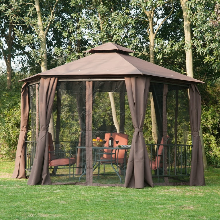 Outsunny 13'x13' Double-Roof Patio Gazebo with Netting
