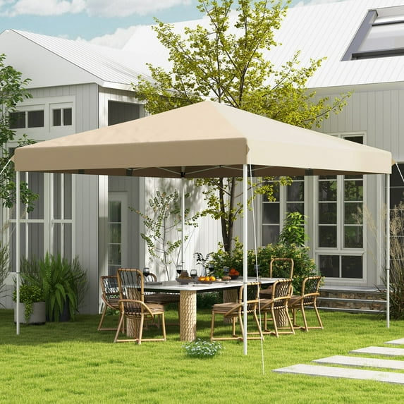 Outsunny 13' x 13' Pop Up Canopy Tent, Instant Sun Shelter, Tents for Parties, Height Adjustable for Outdoor, Garden, Patio, Parties, Beige
