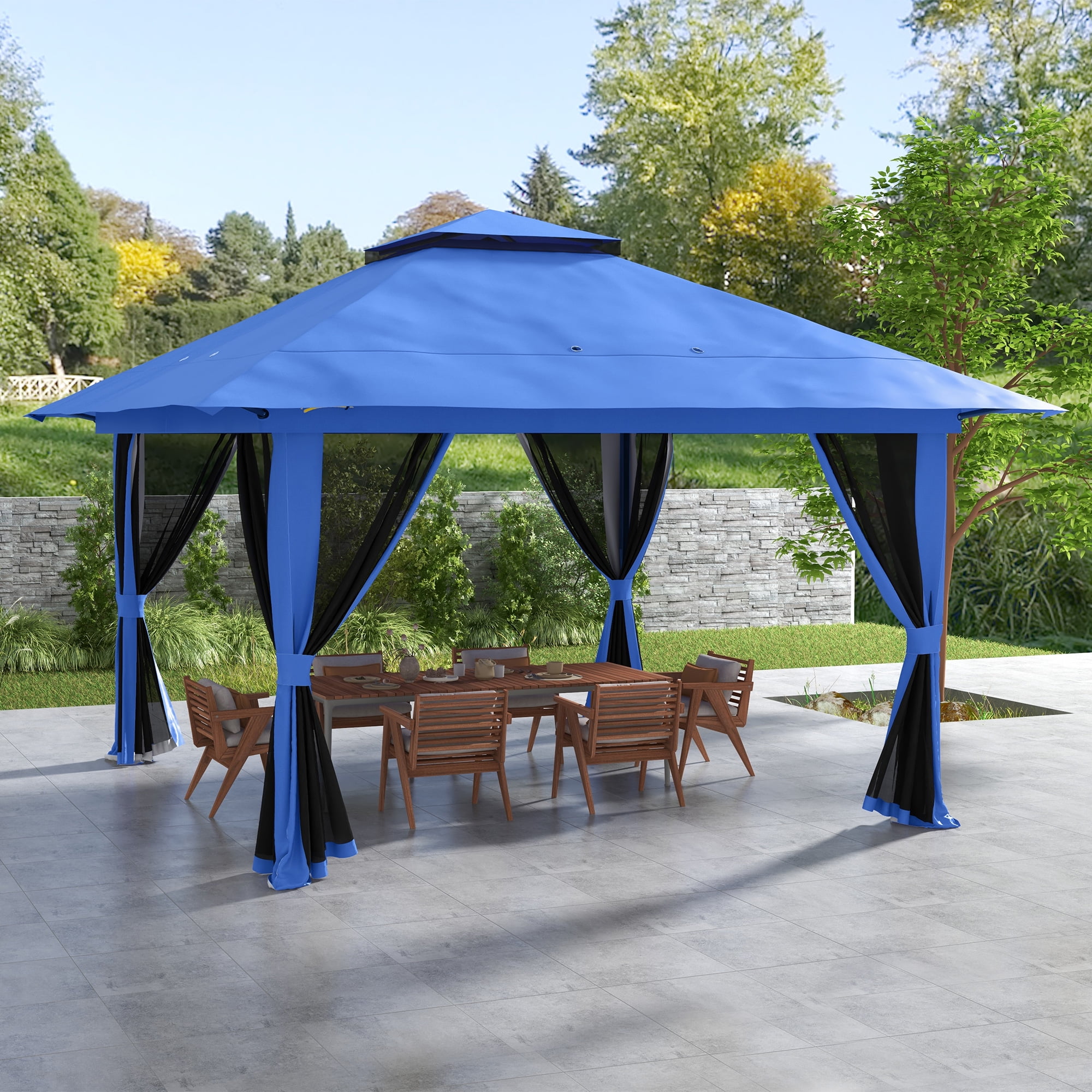 Blue 13' x 13' Pop-Up Canopy Gazebo Tent with Netting and Weight Bags