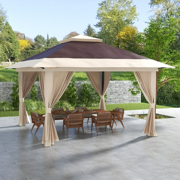 Outsunny 13' x 13' Pop Up Canopy w/ Netting, Weight Bags, Brown