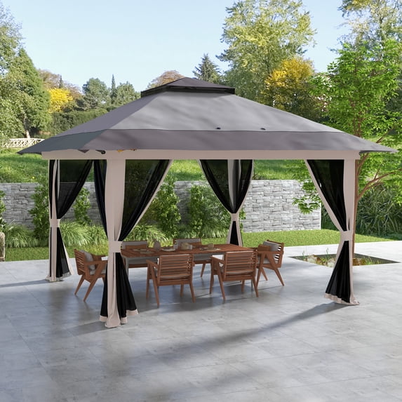 Outsunny 13' x 13' Pop Up Canopy w/ Netting, Weight Bags, Light Gray