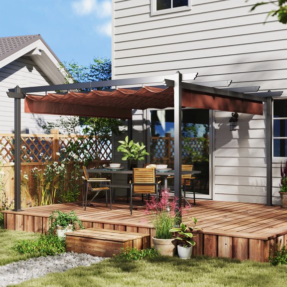 Outsunny 13' x 13' Retractable Pergola Canopy, Aluminum Outdoor Pergola for Garden, Patio, Backyard, Deck, Brown