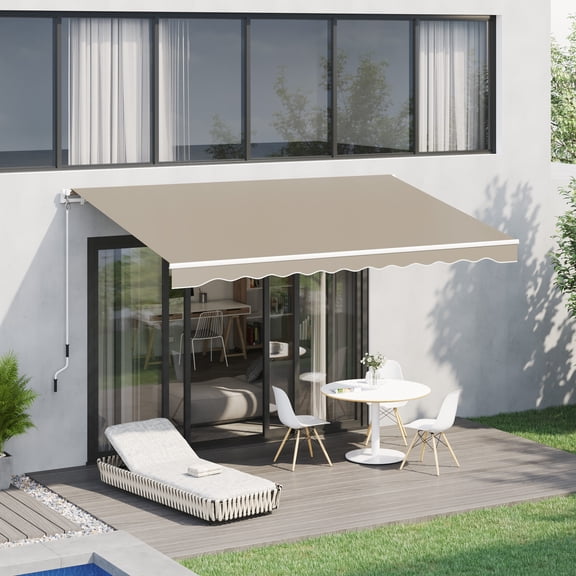 Outsunny 13' x 8' Manual Retractable Awning Sun Shade Shelter for Patio Deck Yard with UV Protection and Easy Crank Opening, Beige