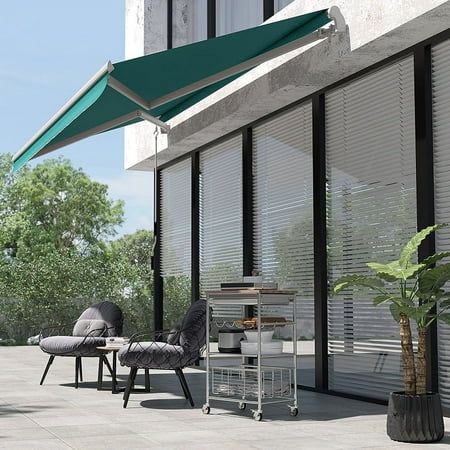 Outsunny 13' x 8' Manual Retractable Awning Sun Shade Shelter for Patio Deck Yard with UV Protection and Easy Crank Opening, Green