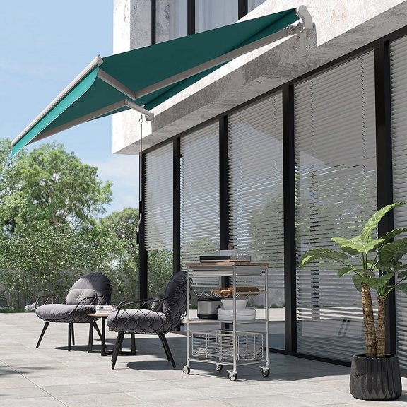 Outsunny 13' x 8' Manual Retractable Awning Sun Shade Shelter for Patio Deck Yard with UV Protection and Easy Crank Opening, Green