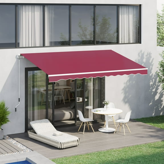 Outsunny 13' x 8' Manual Retractable Awning Sun Shade Shelter for Patio Deck Yard with UV Protection and Easy Crank Opening, Wine Red
