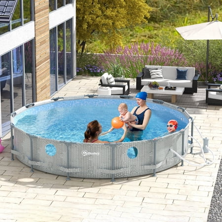 Outsunny 14' Above Ground Pool with Filter Pump, Steel Frame Pool, Wicker