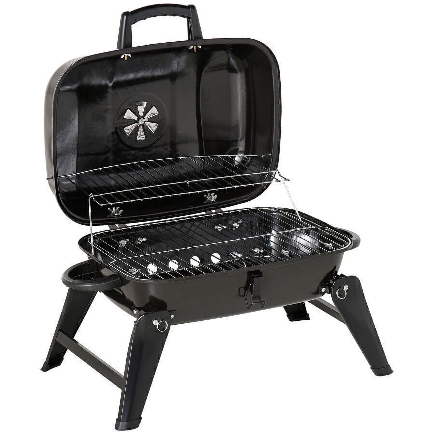 Outsunny 14" Portable Charcoal Grill, Tabletop Small BBQ Grill for Outdoor Cooking, Camping, Tailgating, Enamel Coated, Vent, Folding Legs, Black - image 1 of 9