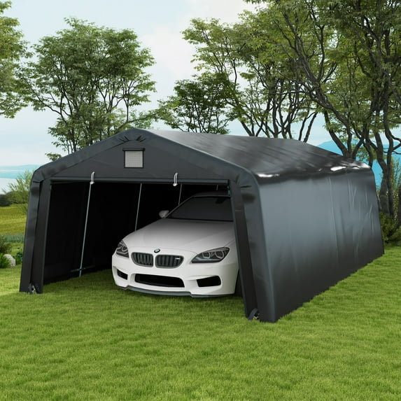 Outsunny 143.75 in x 243.25 in x 95.75 in Portable Garage with Ventilation Windows Black Carports