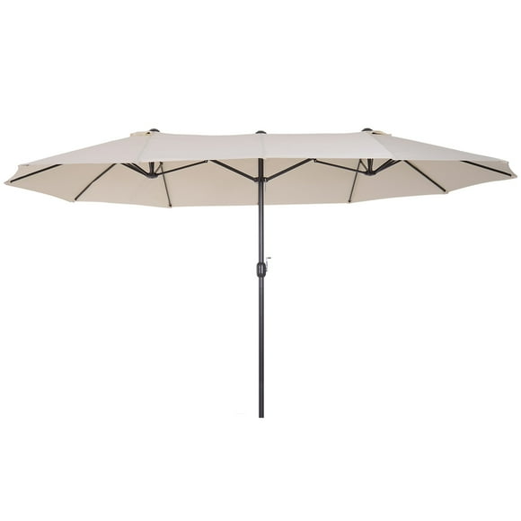 Outsunny 15' Extra Large Double Patio Umbrella for Pool, Cream White