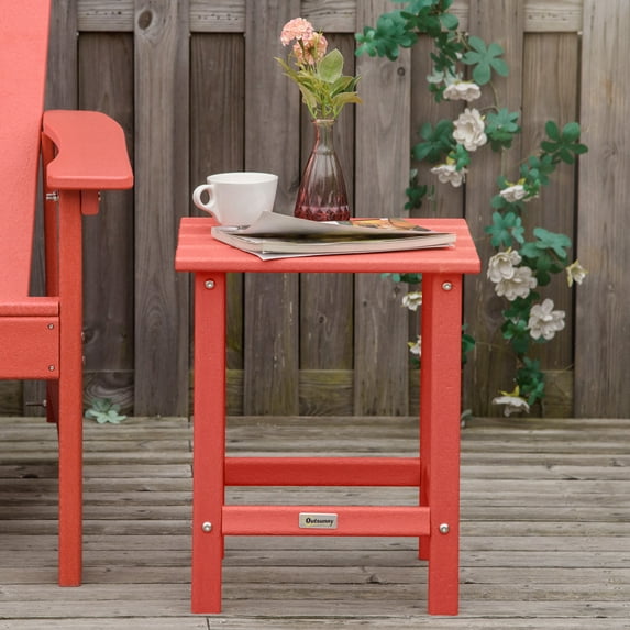 Outsunny 15" Patio End Table, HDPE Plastic, Red