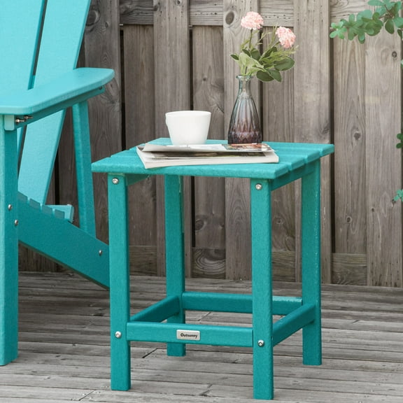 Outsunny 15" Patio End Table, HDPE Plastic, Turquoise